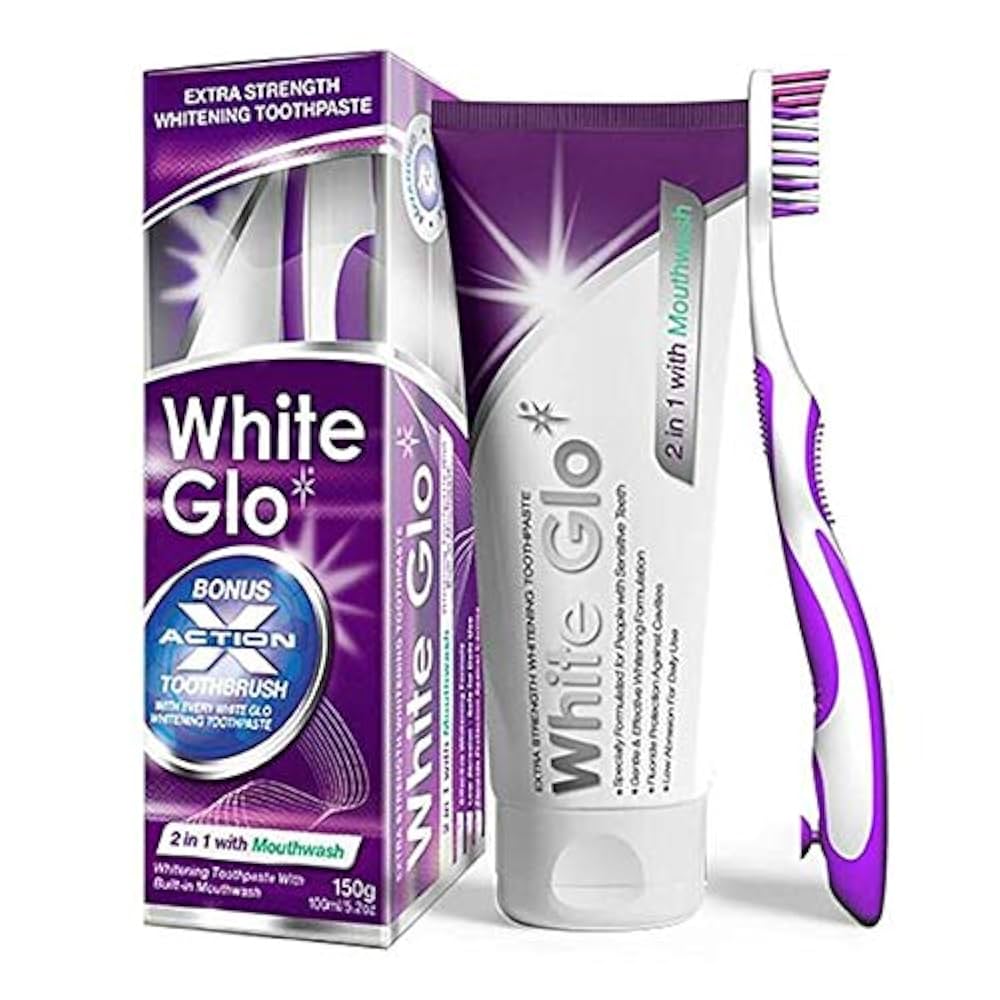 WHITE GLO 2 in 1 szájvízzel 100 ml + kefe + fogkefe